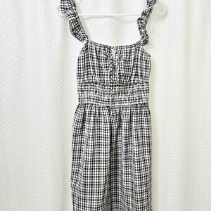 Wayf Black & White Gingham Smocked-Strap Dress